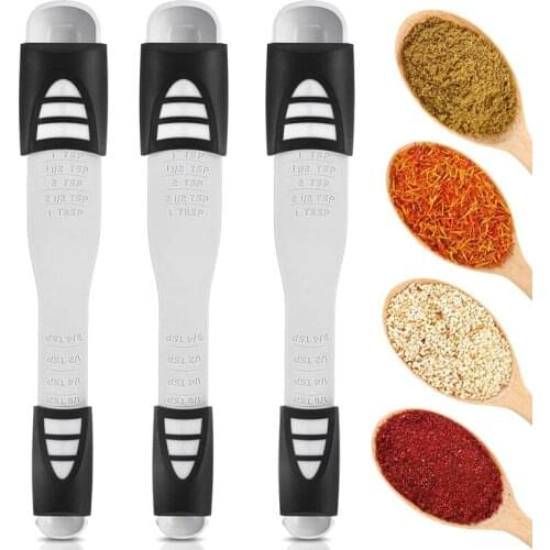 3 Pcs Double End Measuring Spoon,Adjustable Scale Nine Stalls Measuring Spoon for Baking Coffee Sugar Salt Powder
