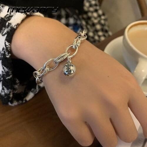 Mewanry 925 Sterling Silver Couples Bracelet Trend Punk Hip Hop Vintage Creative Thick Chain Bells Party Jewelry Birthday Gifts