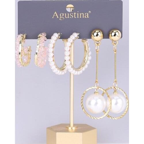 Pulsera 2021 Womens Earrings Set Pearl Earrings For Women Bohemian Fashion petal Jewelry Geometric Heart Earrings wholesale