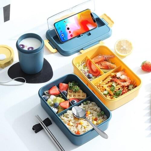 New Portable Lunch Box Wheat Straw Dinnerware Food For Kids School Microwave Plastic Bento Box Container Box