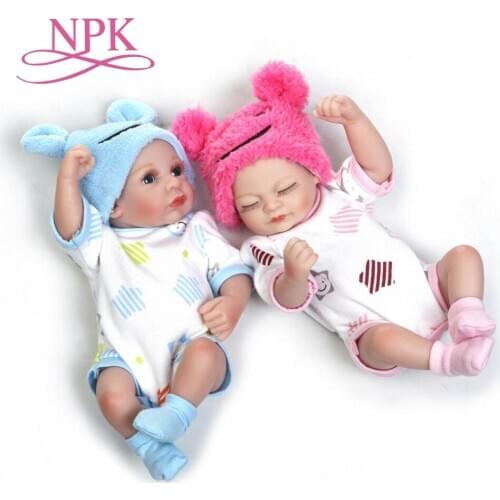 NPK 25cm Soft silicone reborn twins babies lifelike mini newborn girl boy baby doll birthday present gift