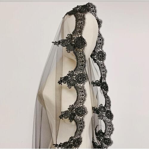 One Layer Lace Edge Black Bridal Veil 1.5*1.5M Long Wedding Veil wedding accessories 2020 Mariage Wedding veil Cosplay