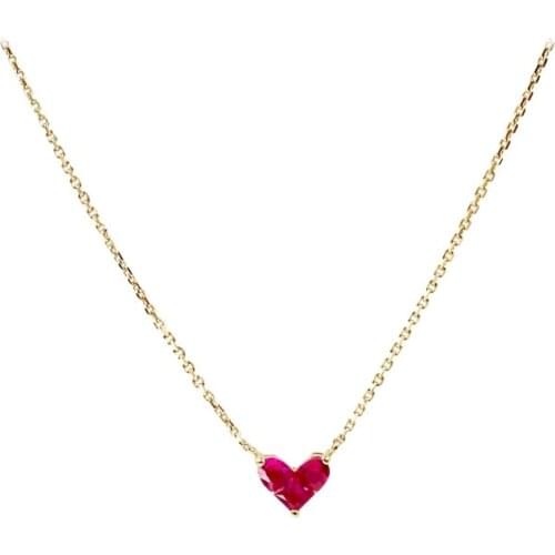 MADALENA SARARA Pure 18K Gold Ruby Pendant Chain Necklace Heart Gemstone Necklace