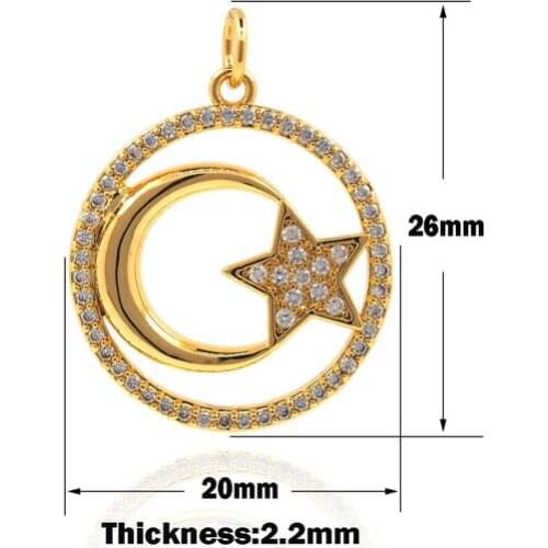 Micropavé Star Necklace Gold Moon Star Charm Star Circle Pendant Moon Star Charm DIY Jewelry Accessories 26×20×2.2mm