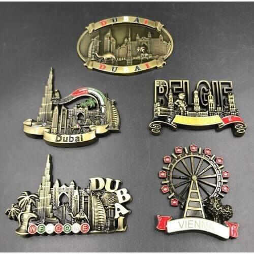 Dubai UAE Belgium Vienna refrigerator paste metal magnetic 3d landscape paste fridge magnets collection gifts home decoration