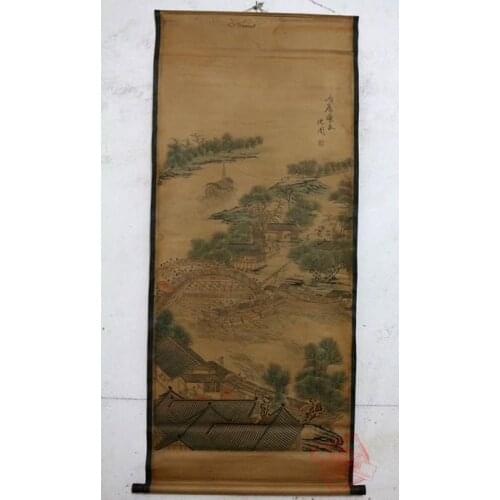 Rare Old Chinese QingDyansty Scroll painting,metropolis,exquisite designs,Hand-carved,Ancient,free shipping