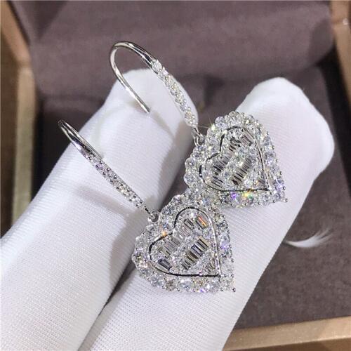 Luxury High Quality Shining Cubic Zircon 925 sterling silver Big Heart Drop Earrings Jewelry for Women Wedding brincos