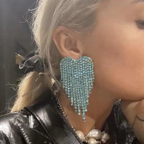 Exaggerated Fashion Super Flash Exquisite Rhinestone Earrings Heart Shaped Long Tassel Earrings Dinner Claw Chain Earrings