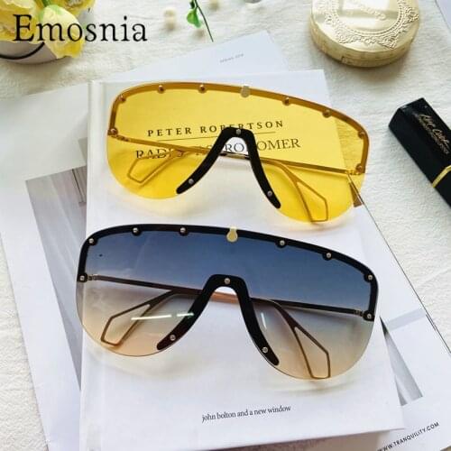 New Oversized Gradient One Piece Sunglasses Men Women 2021 Fashion Metal Shades Luxury Brand Designer Personality Eyewear UV400