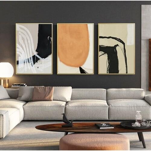 Modern Canvas Painting Abstract Orange Black Color block Poster Print for Living Room Aisle Wall Art Picture Poster Home Decor