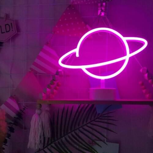 Led Neon Light Colorful Creative Planet Night Lamp Battery Powered Neon Sign for Room Home Party Wedding Decoration Xmas Gift