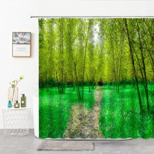 Spring Summer Autumn Winter Natural Landscape Green Forest Background Shower Curtains Polyester Bathroom Curtain Home Decor Hook