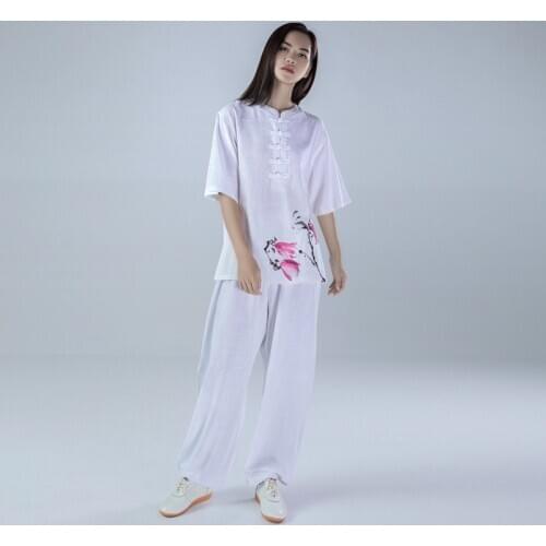 Women Tai Chi Kungfu Uniform Linen Quickly Dry Loose Sweatshirt+pant Jogger Fitness outfit Yoga Casual Meditation Set Activewear