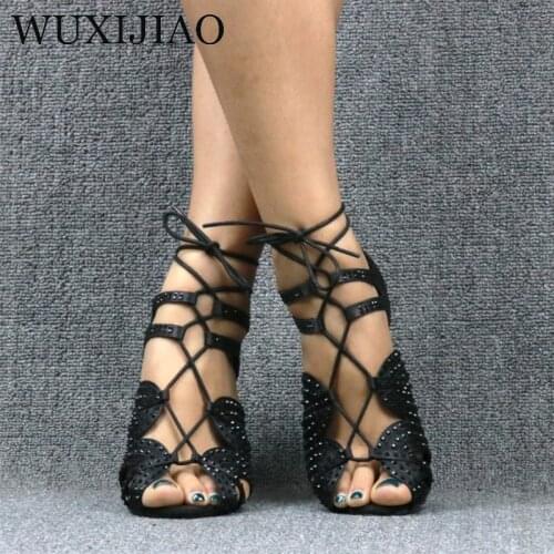 WUXIJIAO Lace-up ankle boots Latin dance shoes ladies high heels comfortable salsa shoes party sandals
