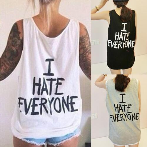 I HATE EVERYONE Letter Printed Solid Color Vest Women Sleeveless O Neck Tank Top Womens Vest Casual stylish Loose All-match Ves