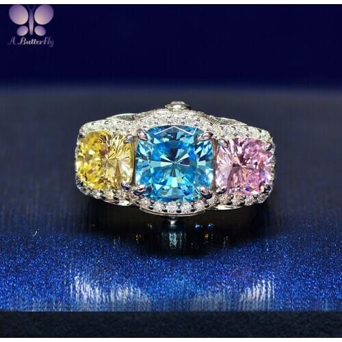 Luxury 925 Sterling Silver Colored Gemstone Ring High Quality Simulation Diamond Ring Ladies Gemstone Fashion Anniversary Ring