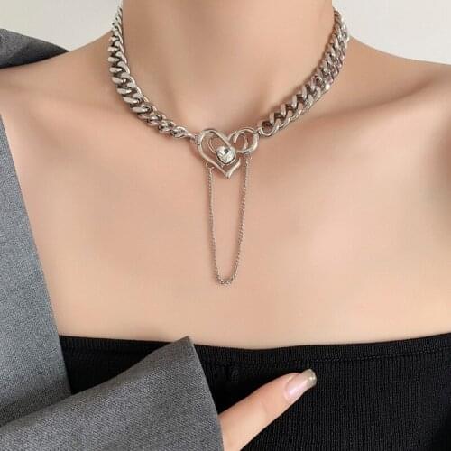 Goth Steampunk Thick Chains Necklaces for Women Trendy Fashion Heart Choker Collares Kpop Jewelry Party Accessories MS378