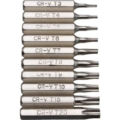 10PCS CR-V Torx Screwdriver Bits Set T3 T4 T5 T6 T7 T8 T9 T10 T15 T20 Mobile Repair Bit Plum Blossoms Repairing Head LX0D