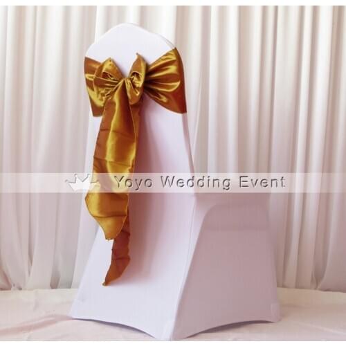 100PCS Gold Taffeta Sash For Chair Covers Decoration 20cmW*275cm Free Shipping