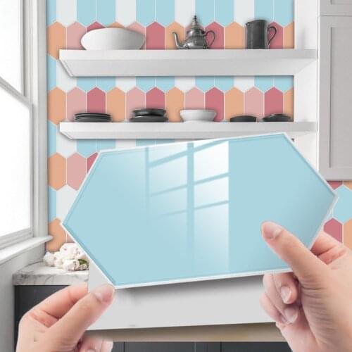 12PCS Candy Five Color Contrast Retro Totem Splicing Crystal Waterproof Self Adhesive Tile Sticker Kitchen Home Decoration