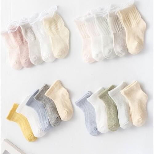 5 Pairs/Lot Children Cotton Socks Boy Girl Baby Infant Ultrathin Fashion Breathable Solid Mesh Socks for Summer 0-3Yrs Baby Sock