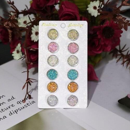 6 Pairs Stainless Steel Shiny Austrian Crystal Round Stud Earrings Set Jewelry
