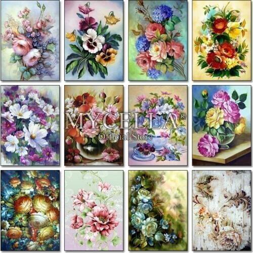 Flower 5D DIY Diamond Painting Cross Stitch Rose Butterfly Needlework Full Round Rhinestone Mosaic Diamond Embroidery Home Decor