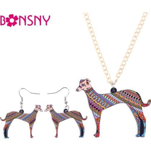 Bonsny Brand Jewelry Sets Acrylic Greyhound Dog Necklace Earrings Choker Collar Fashion Jewelry 2017 New Spring Women Girl Gift