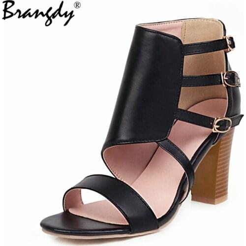 Ankle Strap Thick Square Heels Summer Shoes Woman Sandals Plus 34-43 Ladies Thick-soled Clear Sandals Zapatillas Mujer Casal