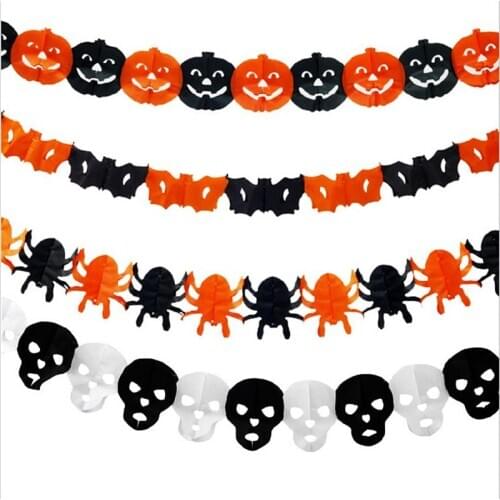 Paper Chain Garland Party Banner Event Decorations Pumpkin Bat Ghost Spider Skull Shape Halloween Banners Decor Garland