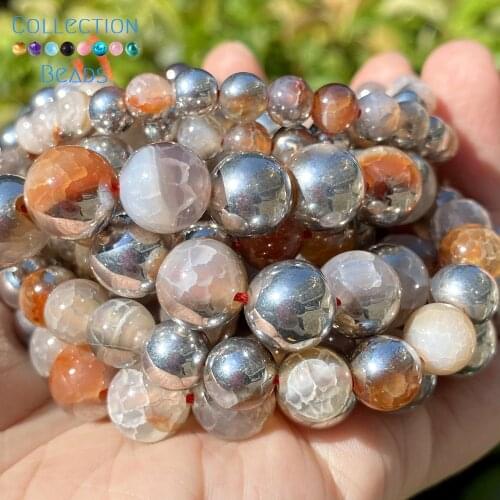 6/8/10mm Natural Stone Beads Silver Cracked Agates Round Spacer Loose Beads For Jewelry Making DIY Bracelets Accessories 15