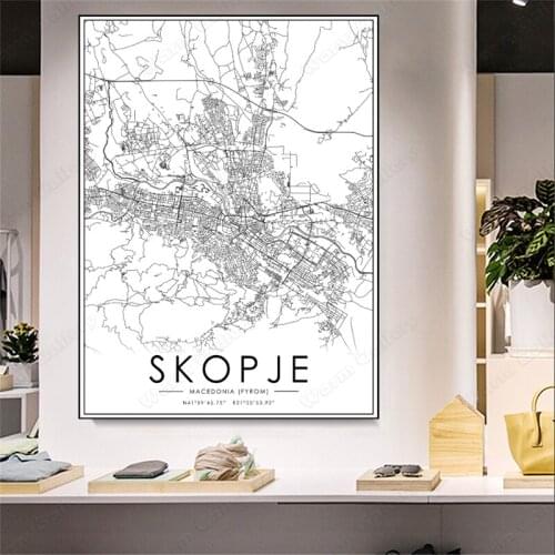 Black and White City Map The Skopje City Map Poster HD Print Wall Art Canvas Nordic Landscape Painting for Home Decor