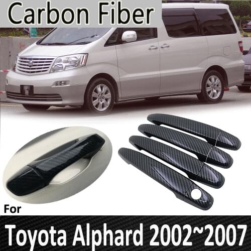 Black Carbon Fiber for Toyota Alphard AH10 2002~2007 2003 2004 2005 2006 Door Handle Cover Sticker Decorations Car Accessories