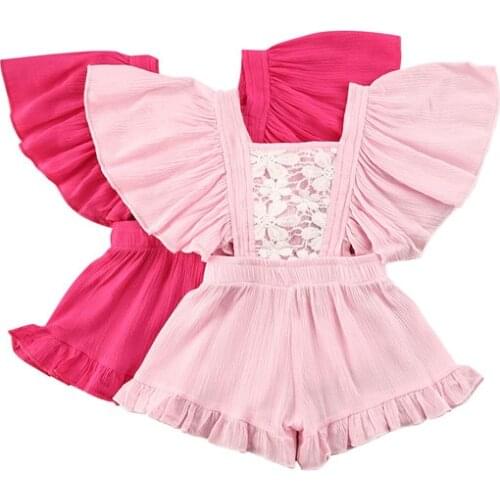 2020 Baby Summer Clothing Infant Newborn Baby Girl Lace Patchwork Romper Ruffled Flare Sleeve Fashion Sunsuit