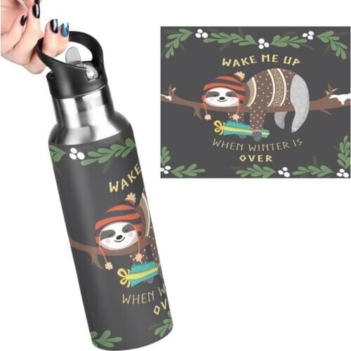 Eco Friendly Cute Kids Sloth Water Bottle With Straw 600ml Animal Double Walled Stainless Steel Sports Bottles BPA Free