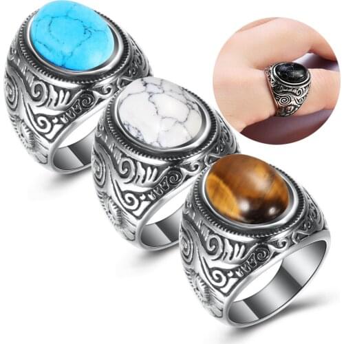 FDLK Wholesale Retro Jewelry Stone Rings For Men Carbide Inlay Three Colors Onyx Ring Men Domineering Opal Ring
