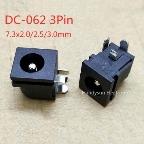 DC-062 DC Power Socket Female Base 7.3x2.0/2.5/3.0mm 3Pin Curved Pin DC Interface With Card Slot All Copper Panel Connector