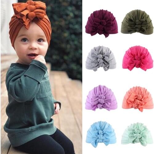 2021 Autumn and Winter Baby Warm Headwear Newborn Baby Boy Baby Girl Newborn Fold Bow Hat 0-24 Months Cute Headwear for Toddlers