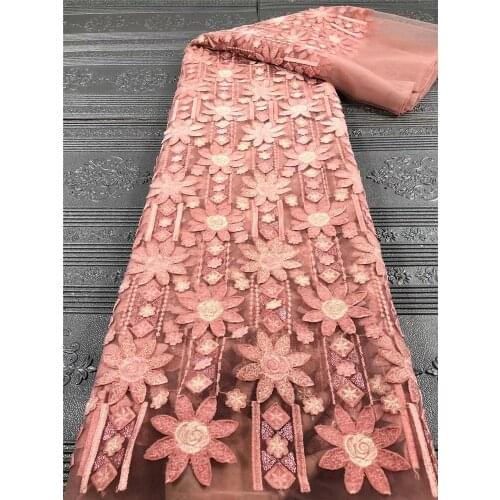 Exquisite three-dimensional flower fashion mesh embroidery, African lace fabric, suitable for ladies' dresses