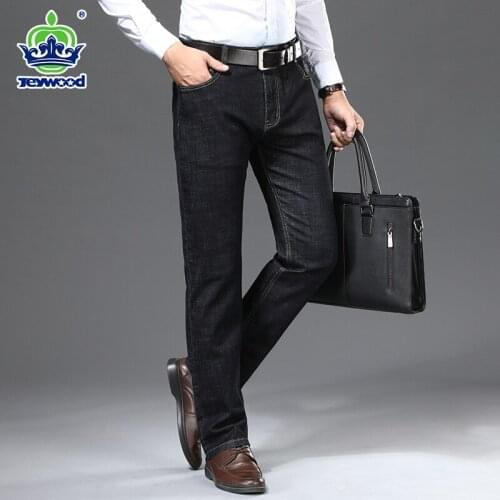 JEYWOOD Brand New Soft Mens Jeans Business Straight-leg Classic High Waist Denim Pants Trousers Male Oversize 35 40 42 44 46