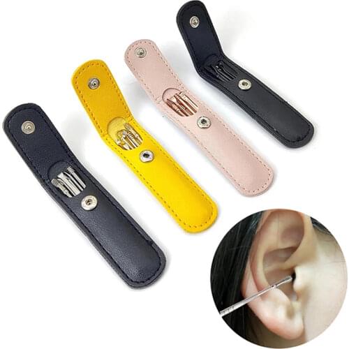6Pcs/set Stainless Steel Spiral Ear Pick Spoon Ear Wax Removal Cleaner Ear Tool Multi-Function Portable with Storage Holster