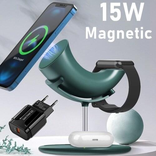 3 in 1 Magnetic Wireless Charger 15W Fast Charging Station for iPhone XS XR 11 12 pro Max Chargers for Apple Watch Airpods pro
