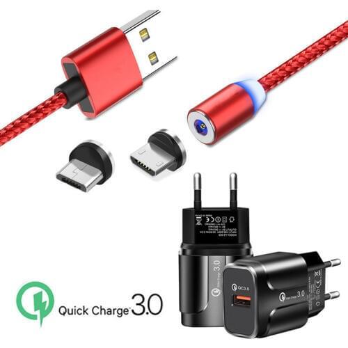 Magnetic Micro USB Charge Wire Redmi 5 6 7A Honor 8X 8A QC 3.0 Fast phone Charger For Samsung galaxy S7 A10 A6 Huawei Y5 Y7 2019
