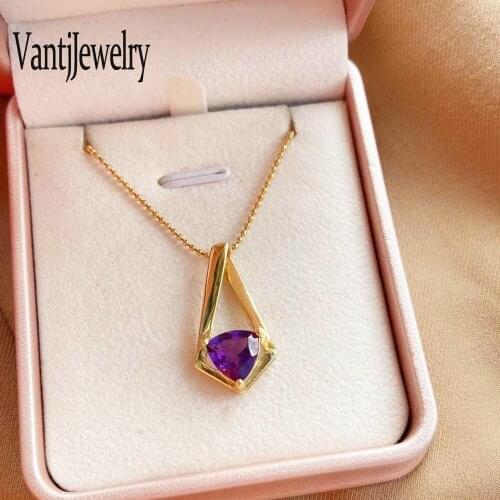 Natural Amethyst Pendant Sterling 925 Silver Necklace Gemstone 8mm for Women Wedding Birthday Party Jewelry Gift