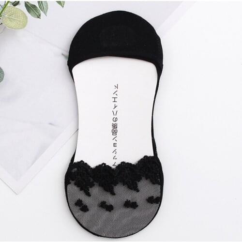 2021 New Transparent Short Lace Socks Women Summer Hollow Out Female Soft Invisible Breathable Boat Socks Slippers