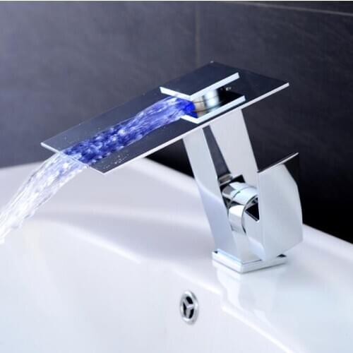 New arrival luxury brass material top high quality single lever unique design hot and cold LED bathroom basin waterfall faucet