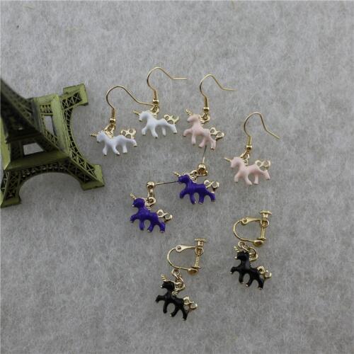 New Japanese and Korean style sleek minimalist pink white black purple cute Enamel horse stud earrings