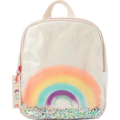 New Plush Transparent Sequins Rainbow School Bag Kindergarten Children Backpack Color Letter Ornament Backpack