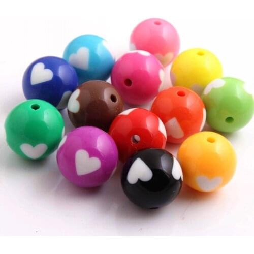 OYKZA New Fashion Chunky Acrylic Round Heart Beads for Kids Bubble Bracelet Necklace Jewelry Making 12mm 16mm 20mm