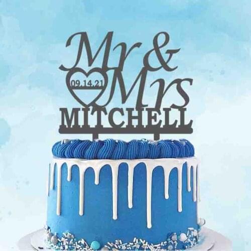 Personalized Wedding Cake Topper Custom Mr Mrs Name Wedding Date Wedding Cake Decoration Topper